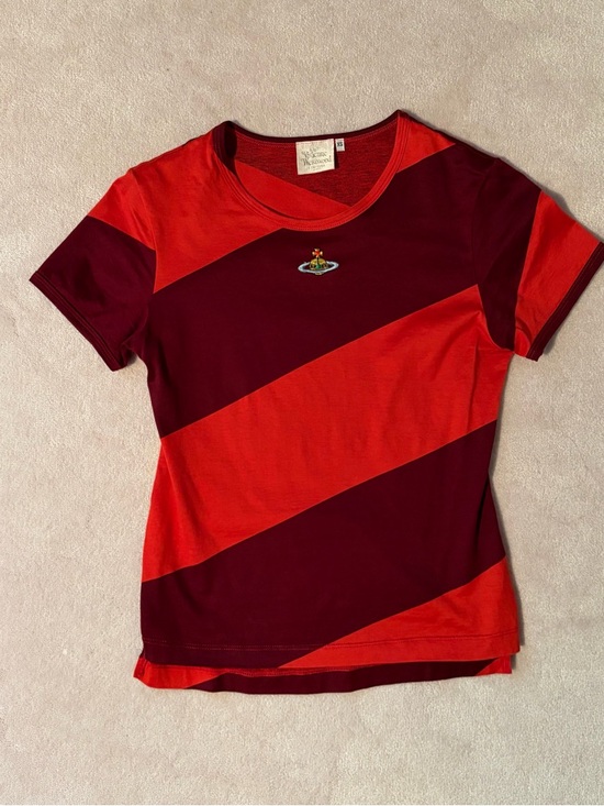 Vivienne Westwood Tops - Vivienne Westwood Red & Burgundy Diagonal Stripe Tee Shirt